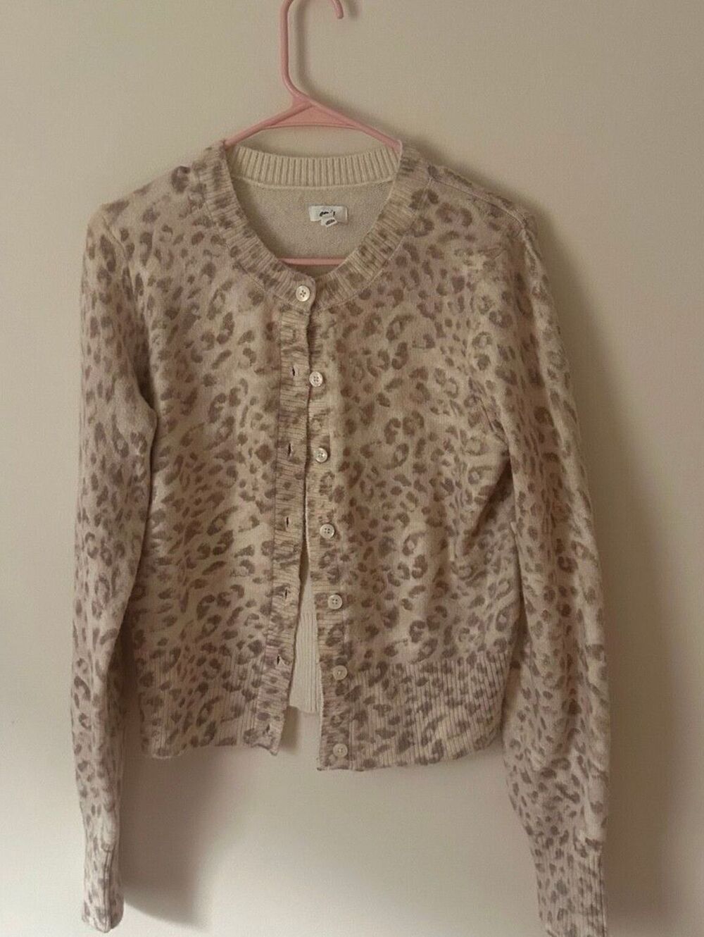 Aerie Leopard Print Wool Blend Button Cardigan Small Soft